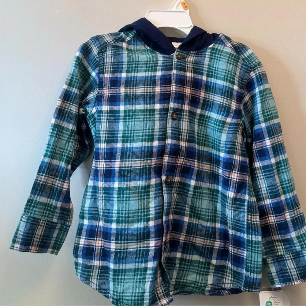 Carter's Boys'4T 2 Piece Long Sleeve Knit Top Pants (Navy/Grey Plaid hooded, 4T